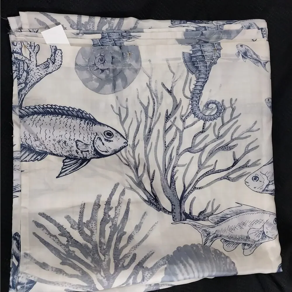 CARRIBEAN JOE! ISLAND SUPPLY GRAY/WHITE/BLUE UNDERSEA DEPICTION SHOWER CURTAIN!